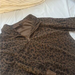 Leopard Print Quarter-Zip Sweater